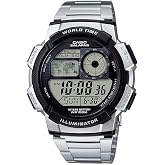 Casio AE1000W Series | Men&rsquo;s Digital Watch | 100M WR | Multi Alarms | 100 SEC Stopwatch | Countdown Timer | World Map for World Time | LED Light | LC Analog Display | 10 Year Battery