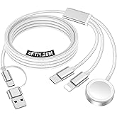 Travel Essentials for Apple Watch Charger,iPhone Charger,3 in 2 Type C/Lightning/Magnetic Travel Charging Cable,Portable Multi Charging Cable for Apple Watch, iPhone 18‑11,Samsung S26,Car&ndash;4ft