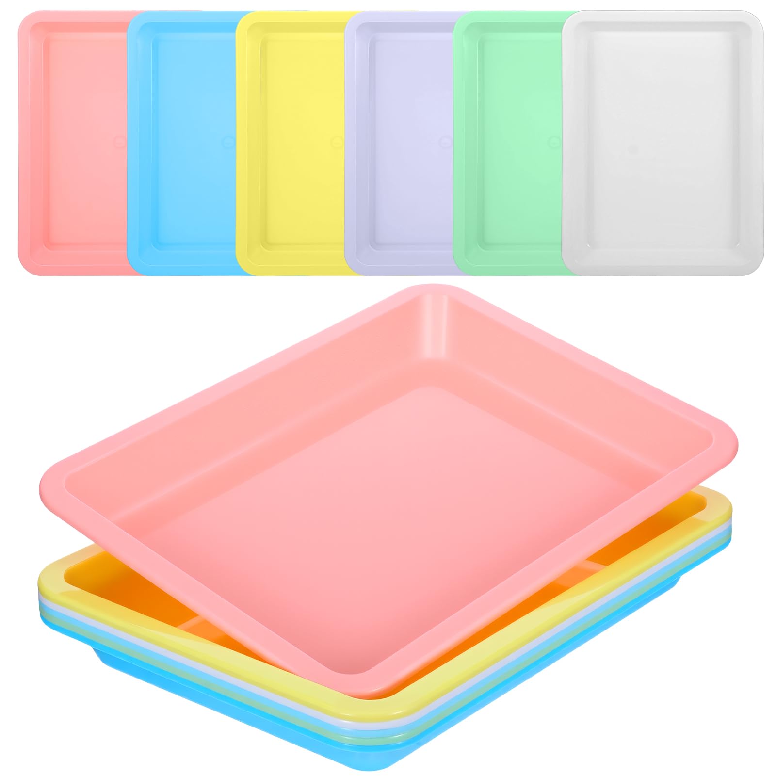 Photo 1 of 24 Pack Plastic Art Trays for Classroom, 9.6 x 7.3 Inches Activity Sand Trays Flat Serving Craft Organizer Tray Stackable Bins for DIY Projects Painting Beads Office School DIY Projects (6 Colors)