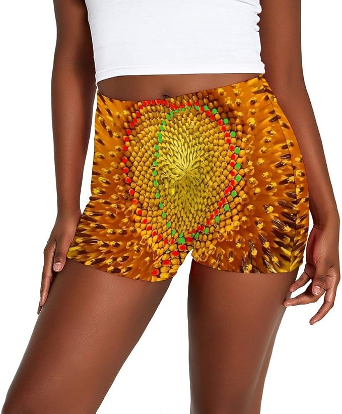 Women�s Gym Shorts Sunflower Sequence Stretchy Slim Fitted