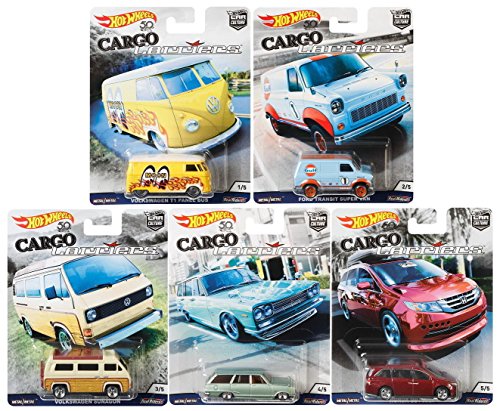 Hot Wheels Car Culture 2018 Cargo Carriers Series Premium Adult Collectible Diecast Cars, Set of 5