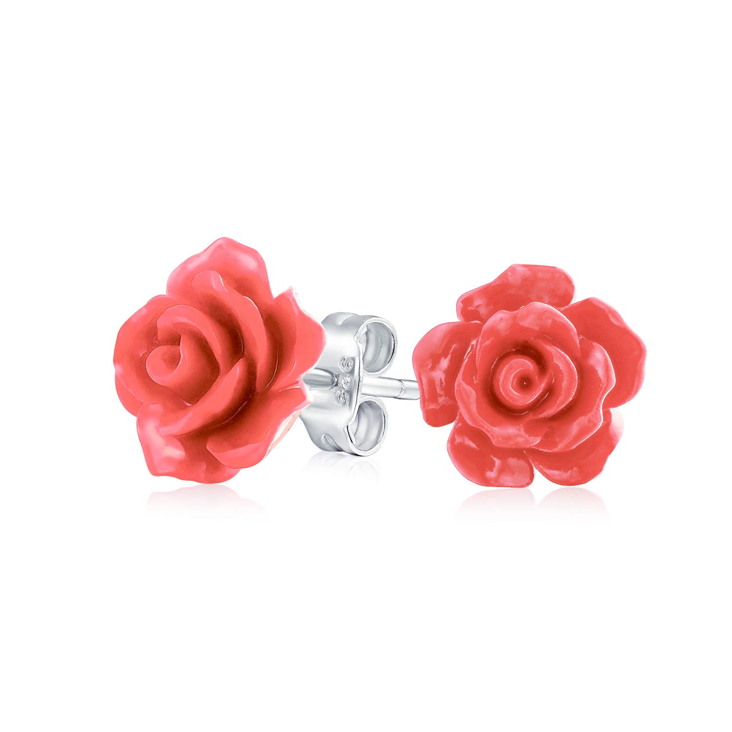 Romantic Delicate Floral 3D Peach Orange carved Rose Flower Stud Earrings For Women Teen For Mother Silver Plated Post — image 1