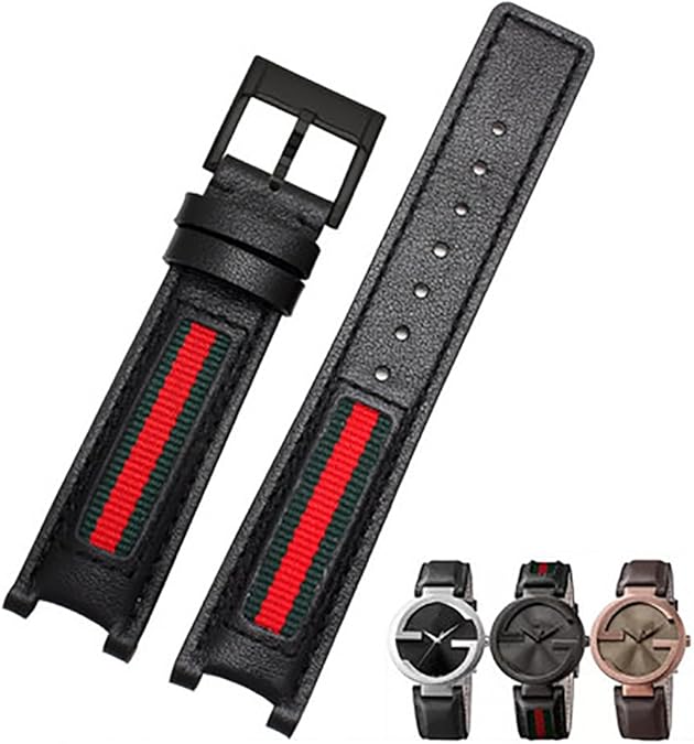 Span Realm Leather with Canvas Notched Watch Strap InterlockingG YA133206 Replacement Watch Band