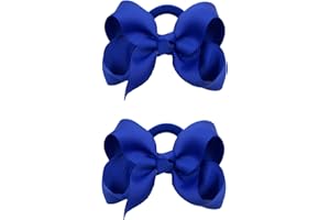 ZOONAI 3 Inch Baby Girl Hair Bows Elastic Hair Tie Accessories Bow Ponytail Holder - Set of 2 (Deep Blue)
