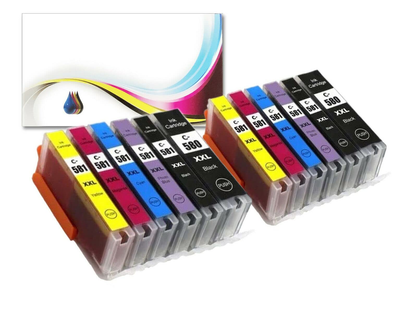 BVH Direct 12 PK PGI-580XXL CLI-581XXL Ink Cartridges compatible with Canon TS8150, TS8250, TS8151, TS8152, TS9150, TS9155 Printers | Pgmt Black, Black, Cyan, Magenta, Yellow, Photo Blue