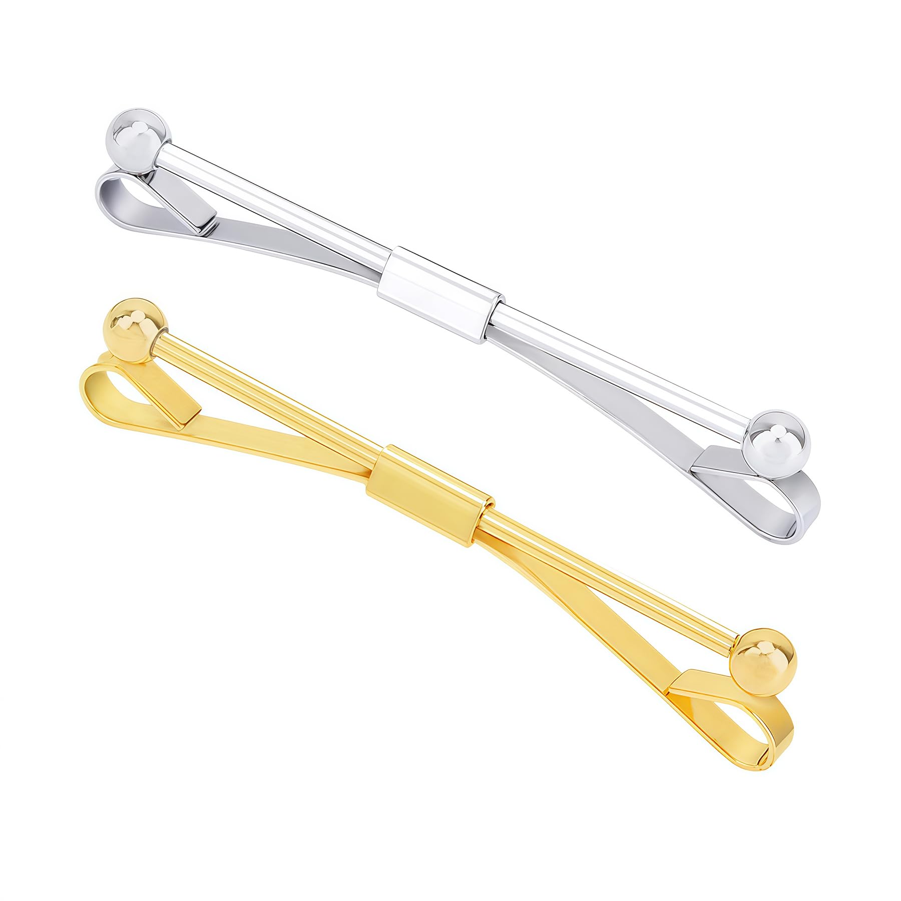 Happyupcity 2Pcs Mens Tie Clips Shirt Collar Clip Necktie Bar Pinch Clip with Gold Silver Tone Business Tie Pins Collar Holder for Anniversary Wedding Party Meeting