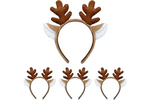 Beviliu 4P Reindeer Antlers Headband - Animal Ears Fluffy Realistic Deer Antler Hairband for Party Cosplay Makeup