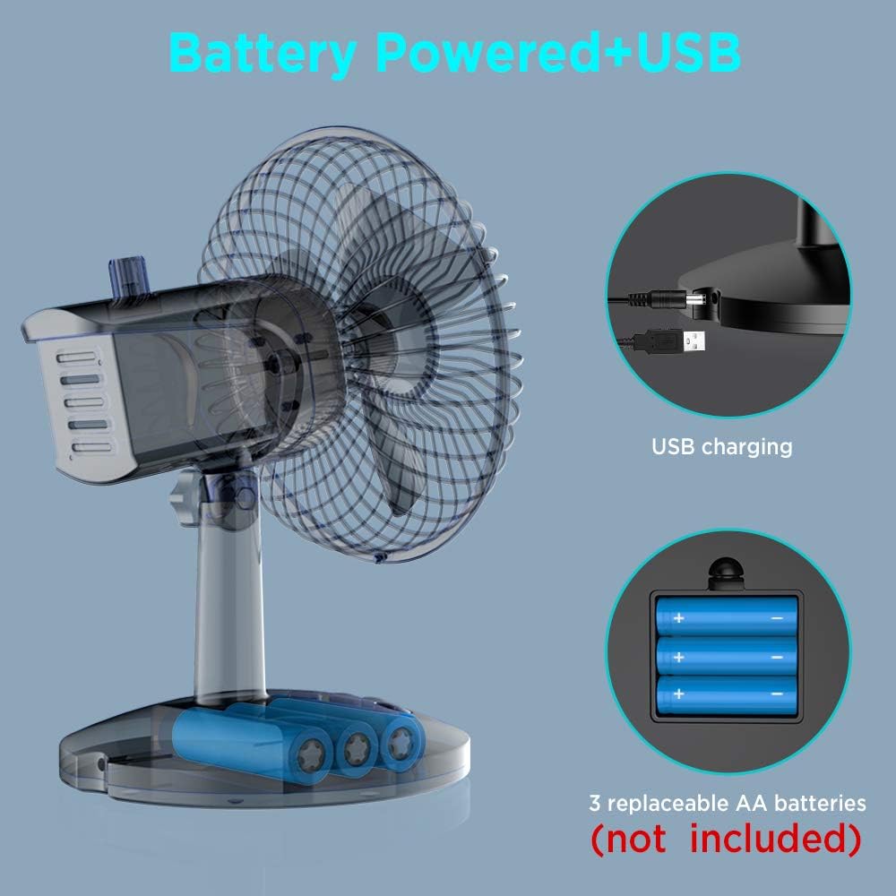 EasyAcc USB Desk Fan,Oscillating Desk Fan Floor Fan 3 Speed Adjustable Head Mini Small Table Fan Electric Automatic Personal Portable Cooling Fan Quiet Brushless Fan for Home Office Travel BBQ Camping: Home & Kitchen