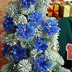 GREENTIME 12 Pcs Glitter Poinsettia 5.5" Artificial