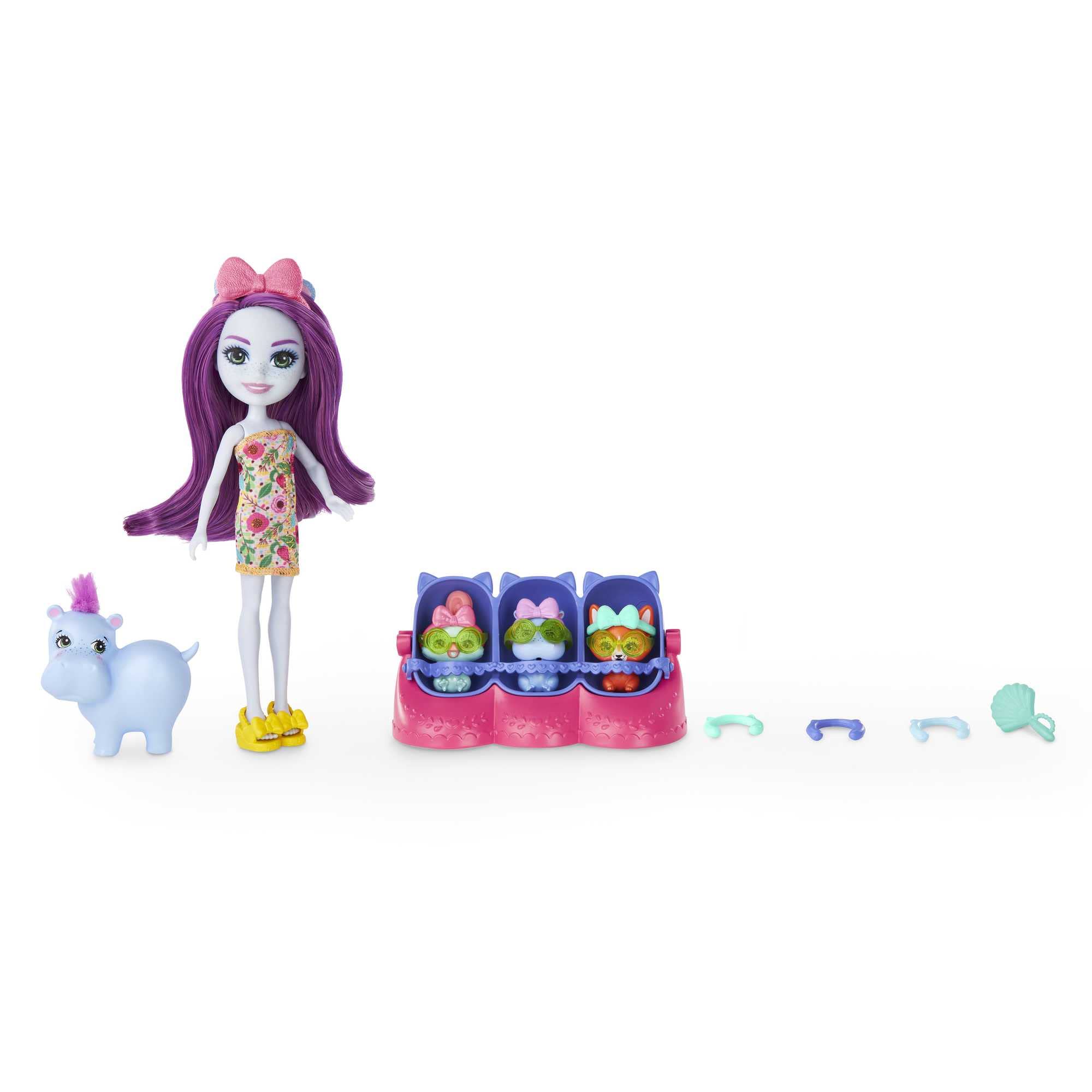 Enchantimals Dolls, Baby Best Friends Playsets, Small Doll, Girlfriend Figure, 3 Baby Animals and Accessories, Unpack Surprise Gifts, Gifts for Kids - HNW97
