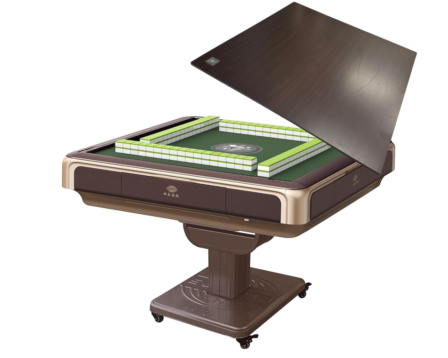Foldable Ultra-Thin Automatic Mahjong Table with Wheels - Chinese, Filipino and American Style 40mm Numbered Tiles (with Hard Table Cover)