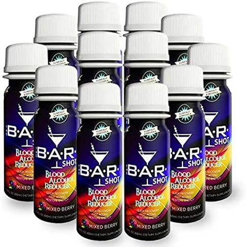 Hangover Prevention &amp; Recovery – The B.A.R. Shot (Blood Alcohol Reducer) 12 Pack, Acetyl-L-Cysteine, L-Glutamine, B-Vitamins, NO Sugar, NO Caffeine| Remedy for Hangovers | 2 OZ Serving per Bottle …