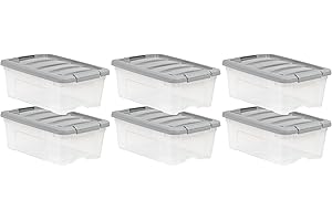 Amazon Basics Plastic Storage Containers with Secure Latching Lids, Stackable Organization Bins, Clear/Grey, 12 Quart, Set of 6