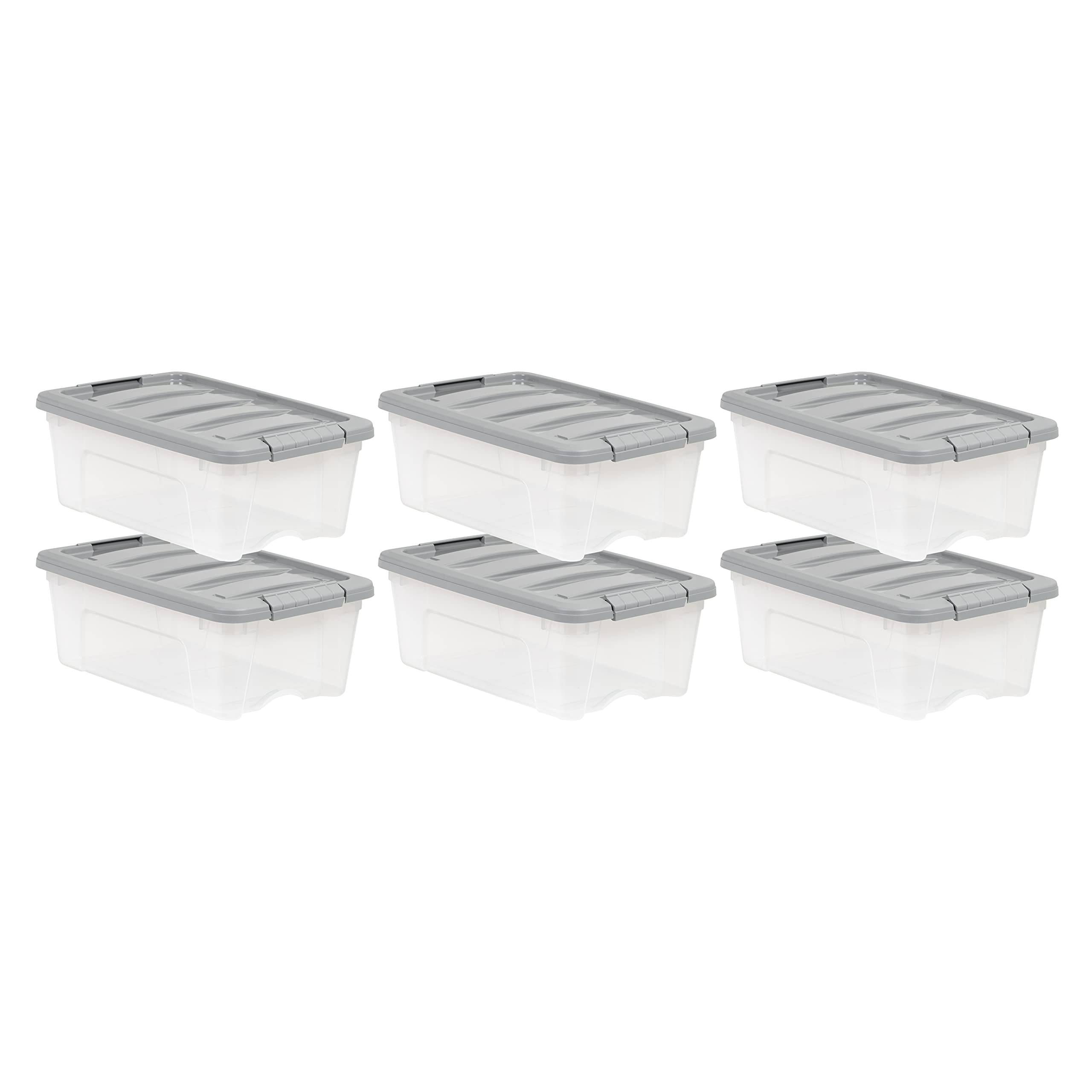 Photo 1 of Amazon Basics 12 Quart Stackable Plastic Storage Containers with Secure Latching Lids - For Closet and Home Organizing, Durable, Clear/Grey, Pack of 6