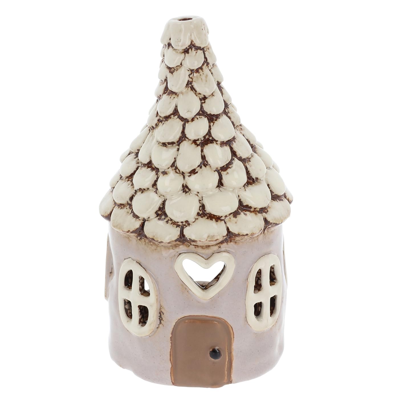 Shudehill Giftware Village Pottery Round Heart House Tealight Holder - Blue, Pink & Grey (Grey)
