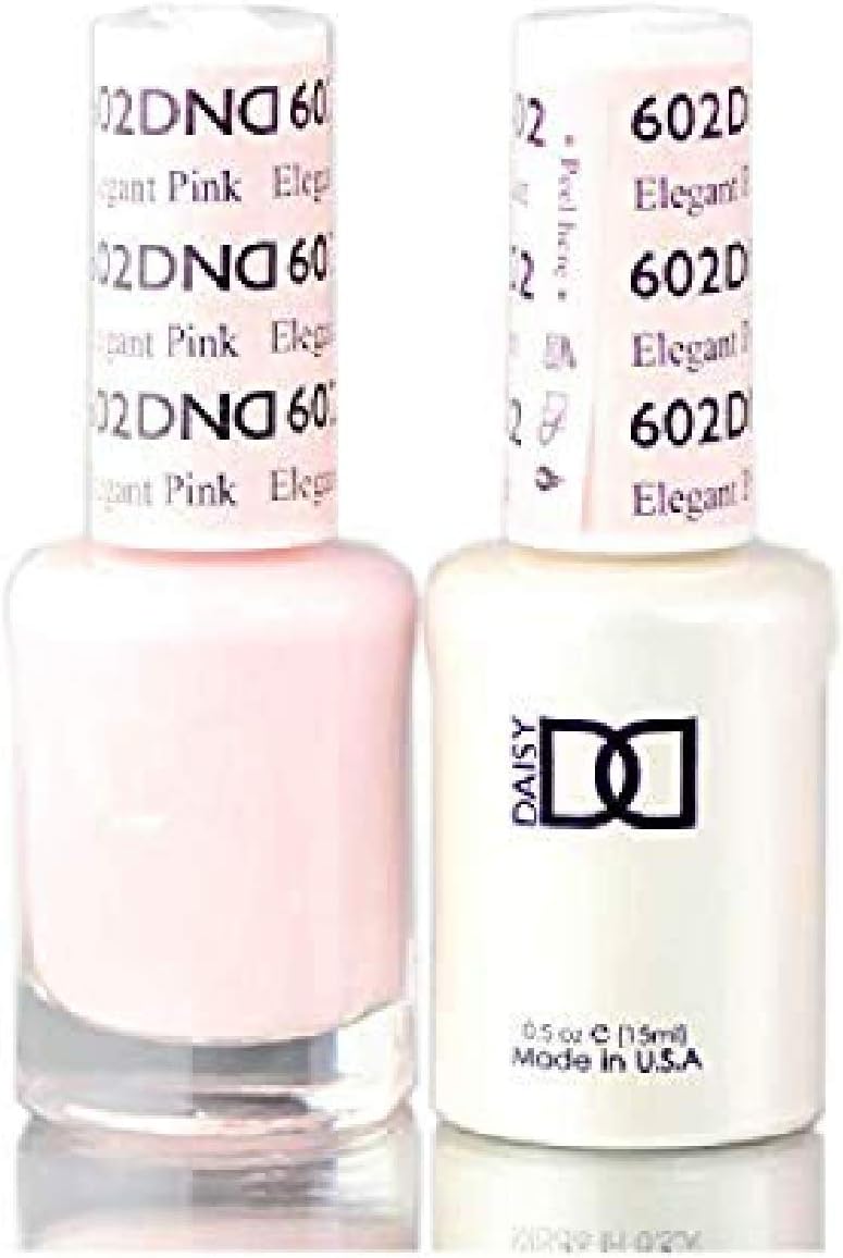 Daisy DND Neutrals Soak Off GEL POLISH DUO, All In One Gel Lacquer + Matching Nail Polish Color for Nails (with bonus side Glitter) Made in USA (Elegant Pink (602))