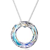 AOBOCO Circle Crystal Necklace 925 Sterling Silver Crystals Pendant Necklace for Women with Austrian Crystals Jewelry for Women Christmas Birthday Holiday Gifts