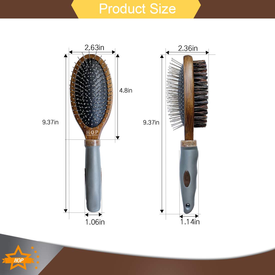 HOP Home of Paws Dog Brush for Grooming, Double Sided Brush Removing Shedding Hair, Dog Brush for Short Medium or Long Hair, Cat Brush Grooming Comb for Detangling and Dirt Cleaning, Lotus Wood: Beauty