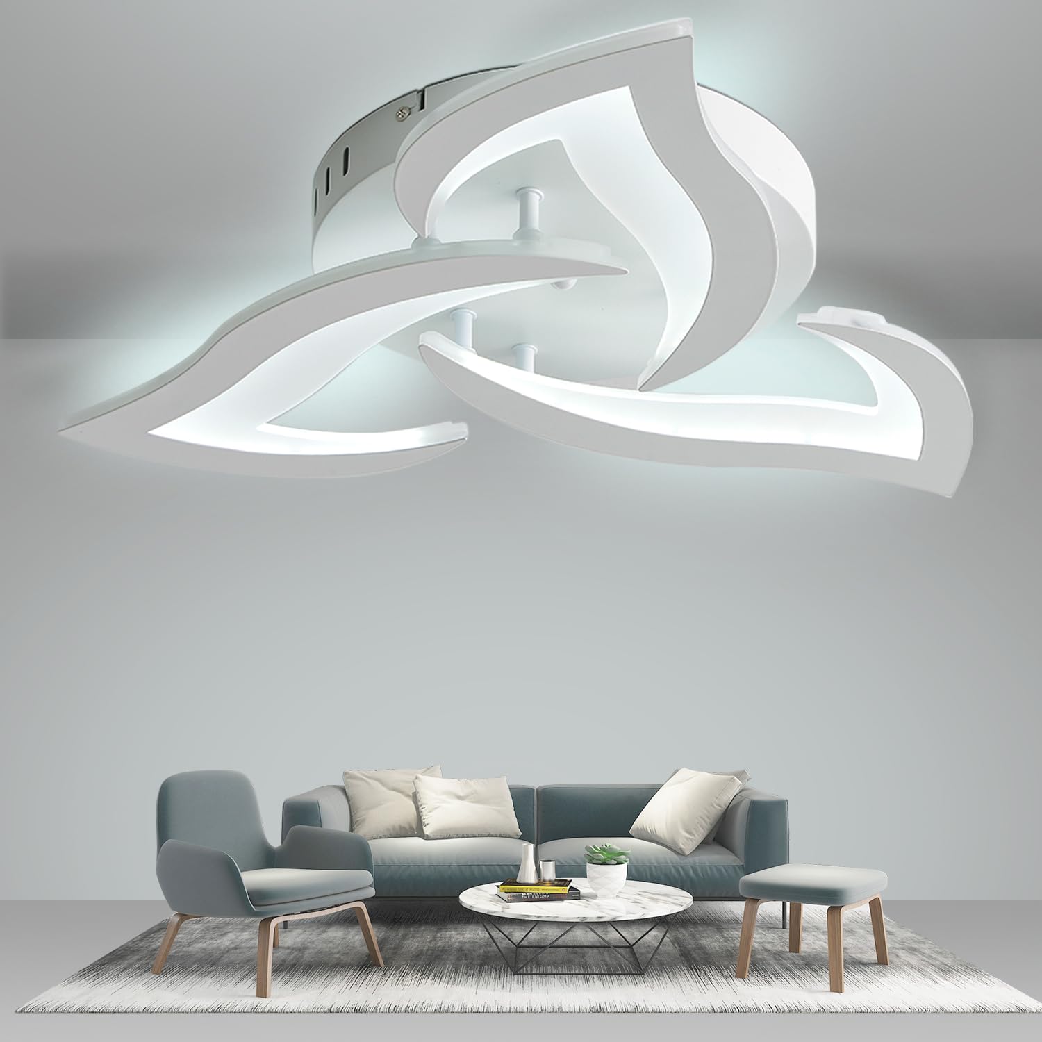 KAUCQI LED Ceiling Light 56CM 15W Modern LED Ceiling Lamp 6000K 1500LM Children's Room Light Petal Lamp for Living Room Bedroom Kids Room