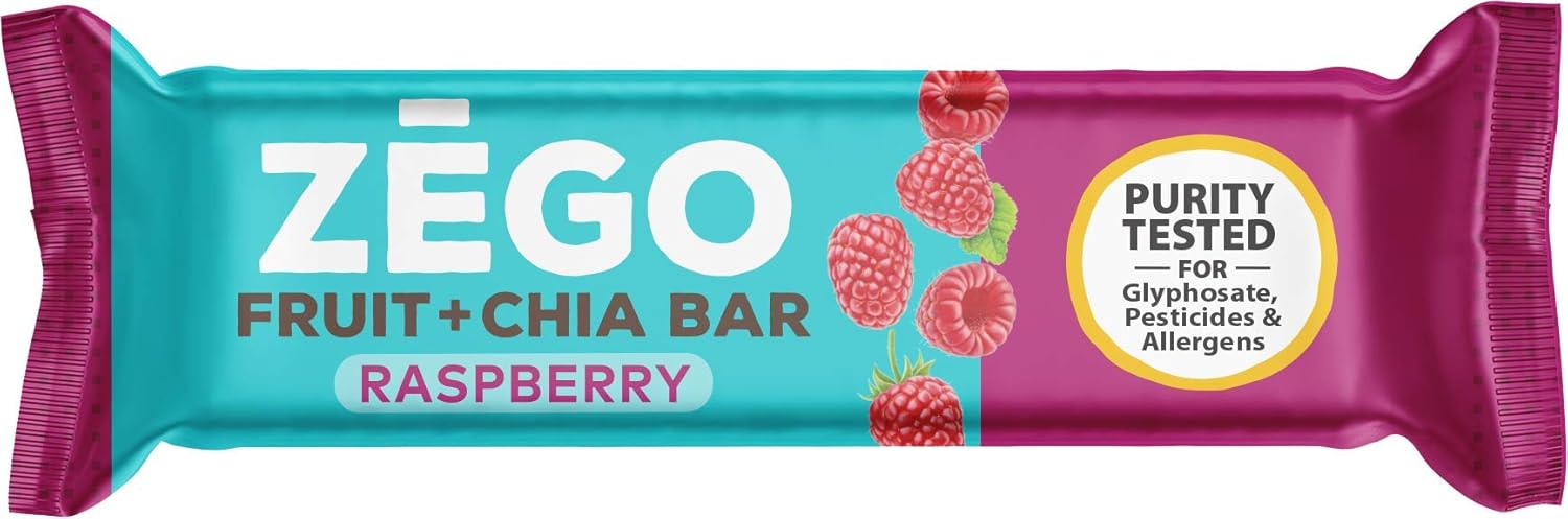 ZEGO Just Fruit + Chia Bars, Raspberry [Non GMO, Vegan, Gluten Free, Low Glycemic] (Pack of 12)