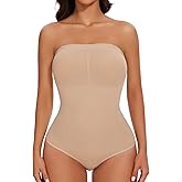 ciksob Strapless Shapewear Bodysuit for Women Thong Tummy Control Body Suit Slimming Butt Lifter Shaper