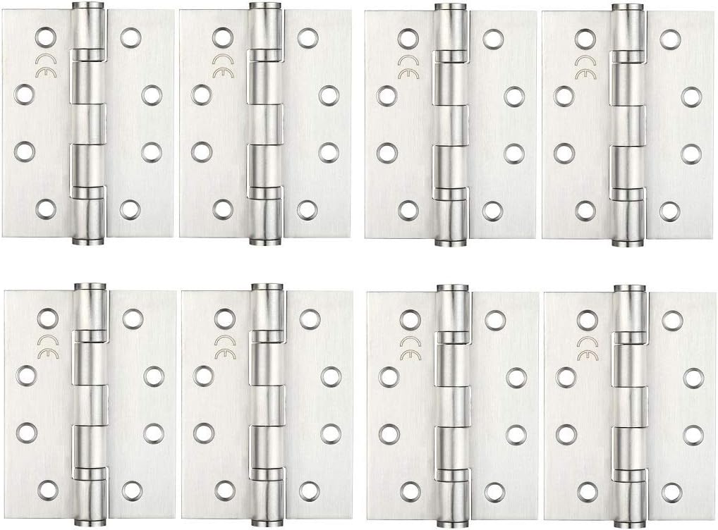 XFORT 4 Inch (100mm) Satin Chrome Ball Bearing Hinges, Steel Door Hinge for Wooden Doors (4 works)