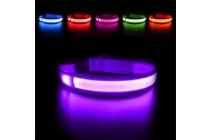 MASBRILL Light Up Dog Collar, Rechargeable LED Collar Safety Glow up Bright Dog Flashing Collar Waterproof, 4 Colors with 3 S