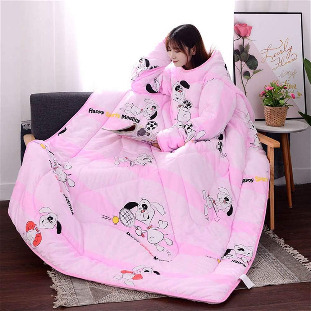 Klinkamz Multifunction Lazy Quilt with Sleeves Winter Warm Thickened Washed Quilt Blanket (Pink dog, 150cmx200cm)