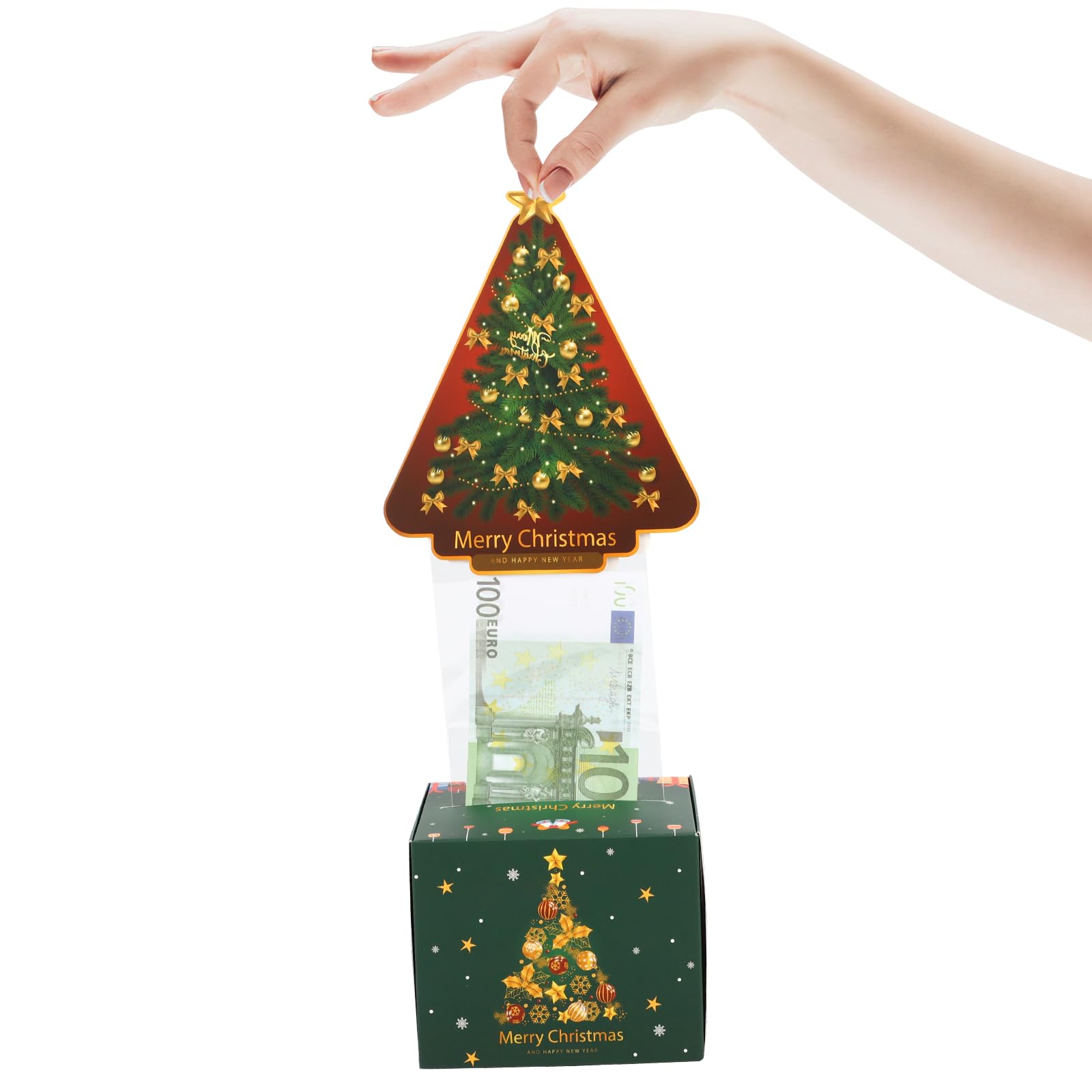Christmas Tree Money Box for Cash Gift, Funny Pull Cash from Money Case for Women Men Surprise, Novelty Xmas Cash Drawer DIY Cake with Pull Out Card for Wife Girlfriend Mother Friends