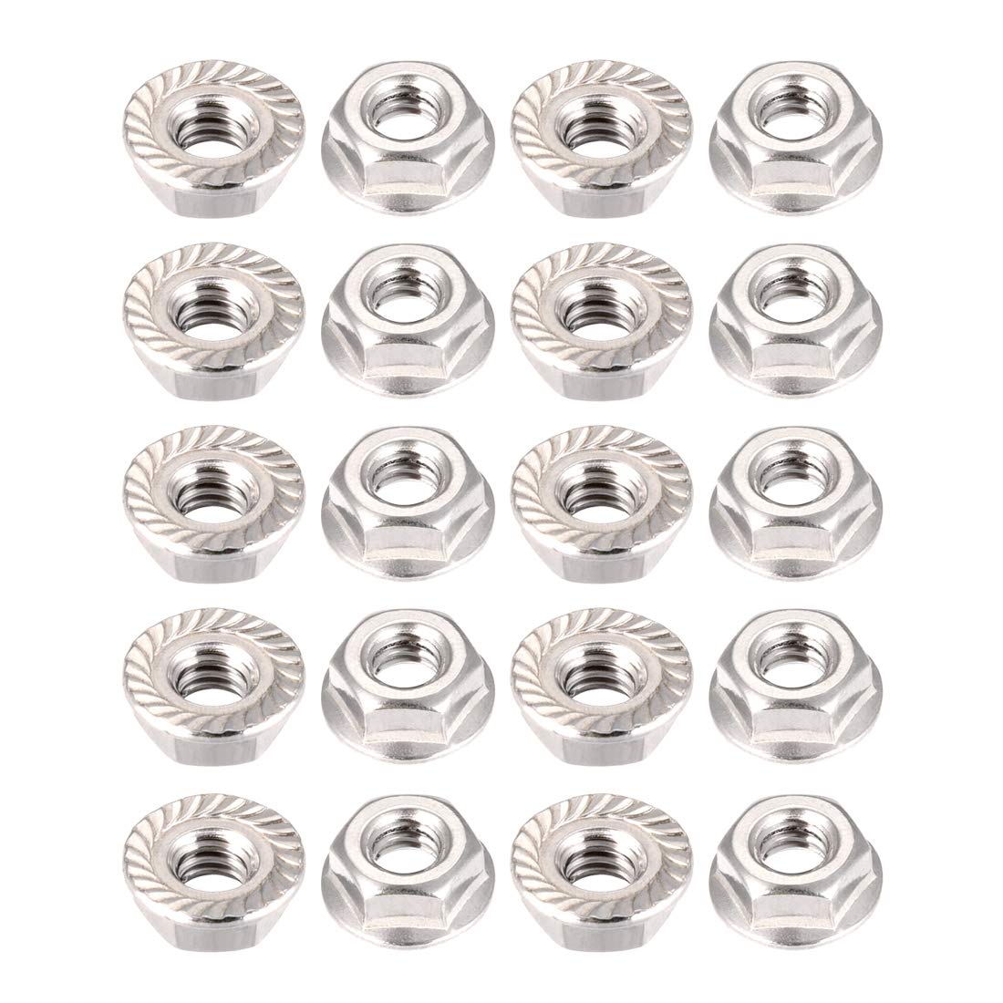 sourcing map #10-24 Serrated Flange Hex Lock Nuts, 304 Stainless Steel, 20 Pcs