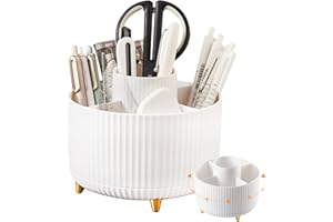 Yi-gog Pen Pencil Holder for Desk, 5 Slots 360° Degree Desk Decor Organizer Desktop Storage Pen Organizers Stationery Supplies Cute Pencil Cup Pot for Office School Home Art Supply