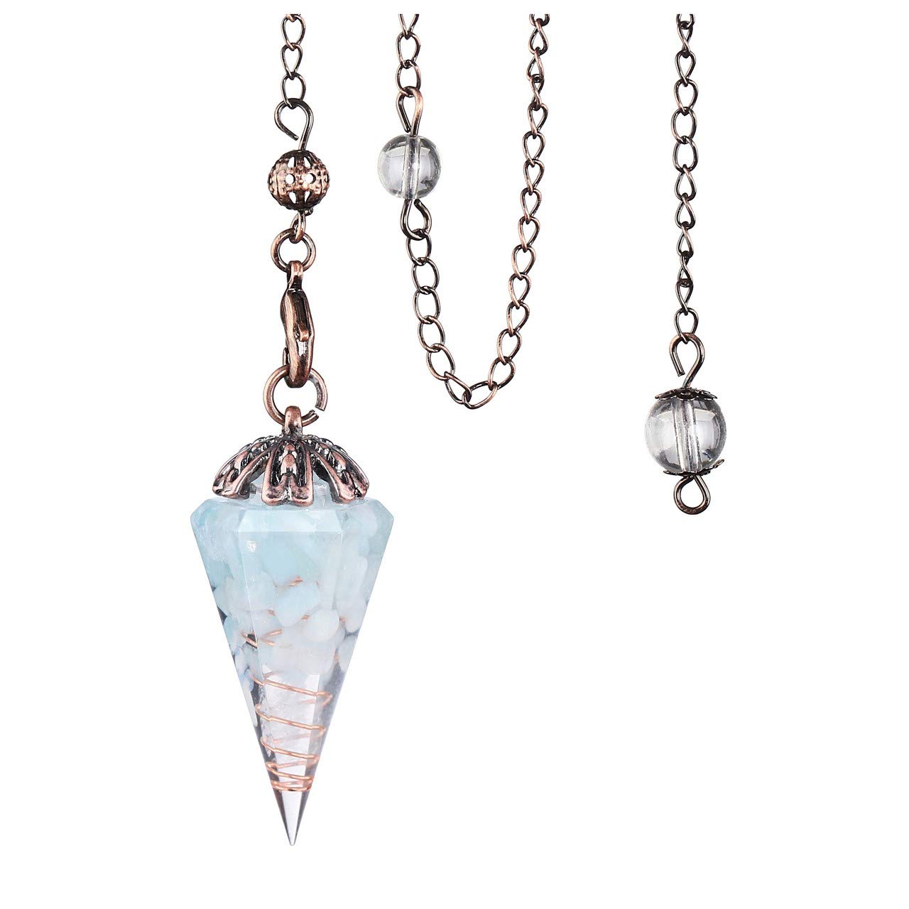 CrystalTears Aquamarine Reiki Healing Crystal Pendulum Vintage Hexagonal Natural Gemstone Crystal Point Pendulum for Dowsing Scrying Divination Meditation Wicca