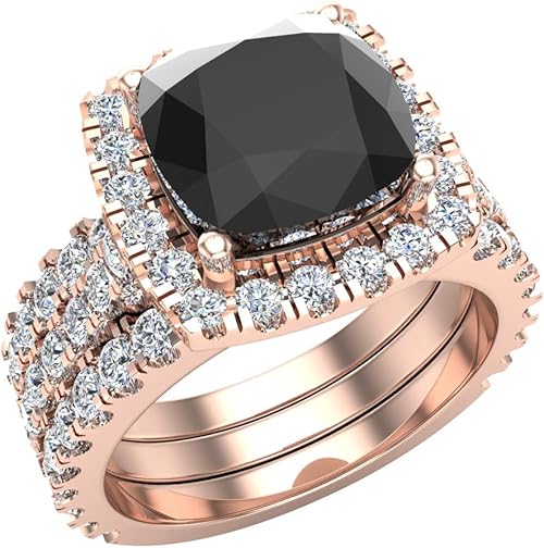 Amazon Com Black Diamond Cushion Cut Halo Diamond Wedding Rings