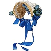 Girls Womens Victorian Tea Party Sun Hat Bows Flowers Straw Hats (H)