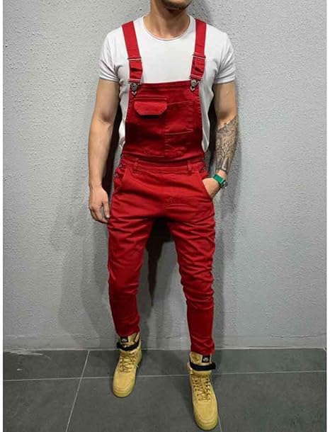 red denim jumpsuit