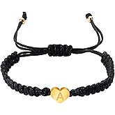 SUMMER LOVE Gold Heart Initial Bracelets for Women - 26 Letters Initial Charm Bracelet Handmade Black Red Rope Braided Adjustable Jewelry for Mom Daughter Best Friend Birthday Mother's Day Gift