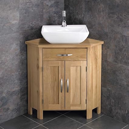 Clickbasin Massa White Sink Ohio Corner Solid Oak Wash Basin