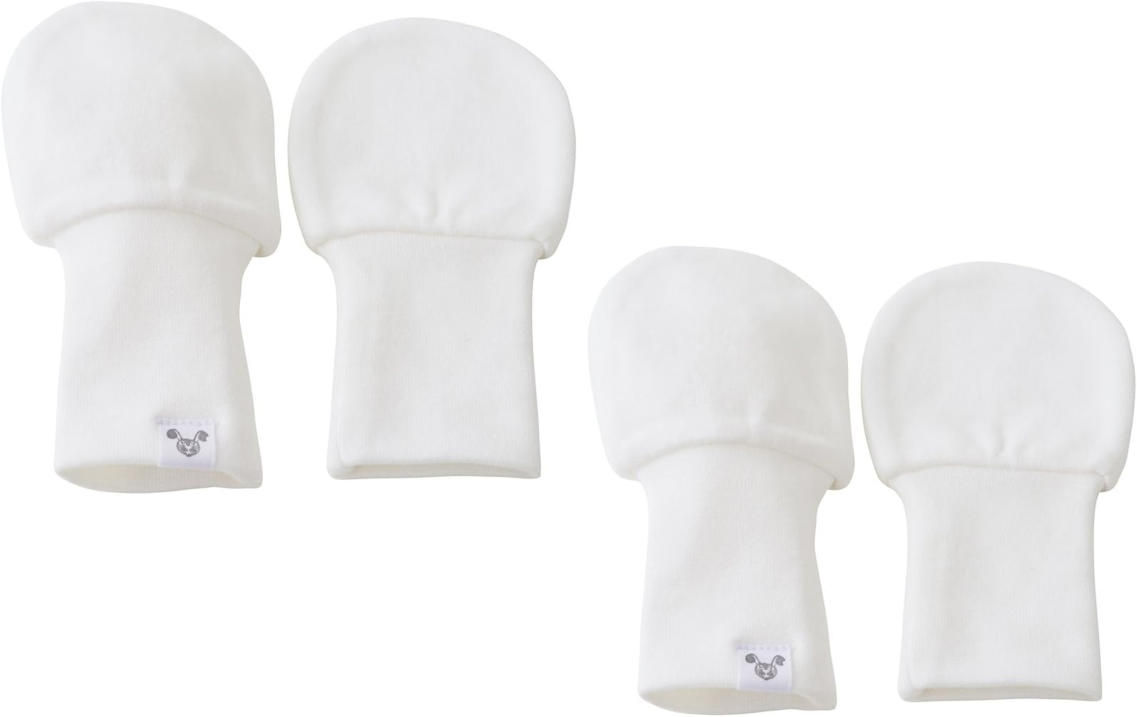 Crummy Bunny White Baby Mittens - Oversized, fits 6 to 12 Months, No Scratch Mittens, Set of 2