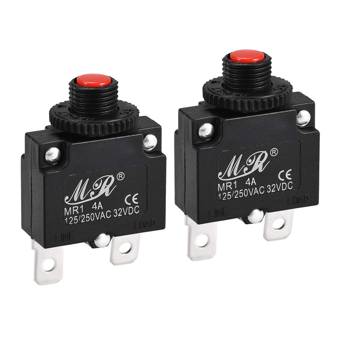 Sourcingmap Thermal Circuit Breakers 4A 125/250V AC 32V DC Push Button Manual Reset Overload Protector Switch 2 Pcs