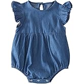 Slowera Baby Girl Loose Fit Chambray Romper Toddler Ruffle Sleeve Bodysuit Soft Cotton Denim Look One-Piece Outfit