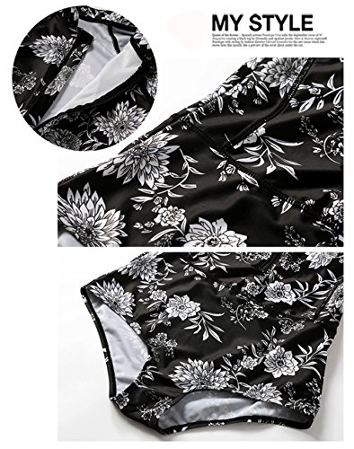 Women's Fashion Printing One Piece Long Sleeve Zip UV Protection Print Surfing Swimsuit Swimwear Bathing Suits (Medium, Black)
