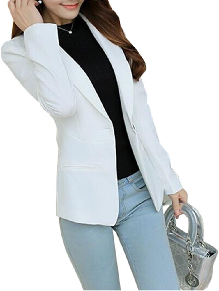 Casual Work Office Blazer One Button Jacket for Women and Petite