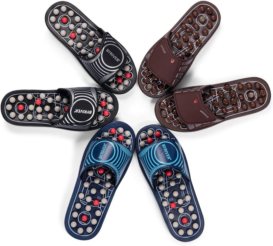 BYRIVER Reflexology Foot Massager Tools, Acupressure Massage Slippers Shoes Sandals Mat for Men Women, Acupuncture Stimulation Relief Plantar Fasciitis Heel Arch Arthritis Neuropathy Pain (05M): Health & Personal Care