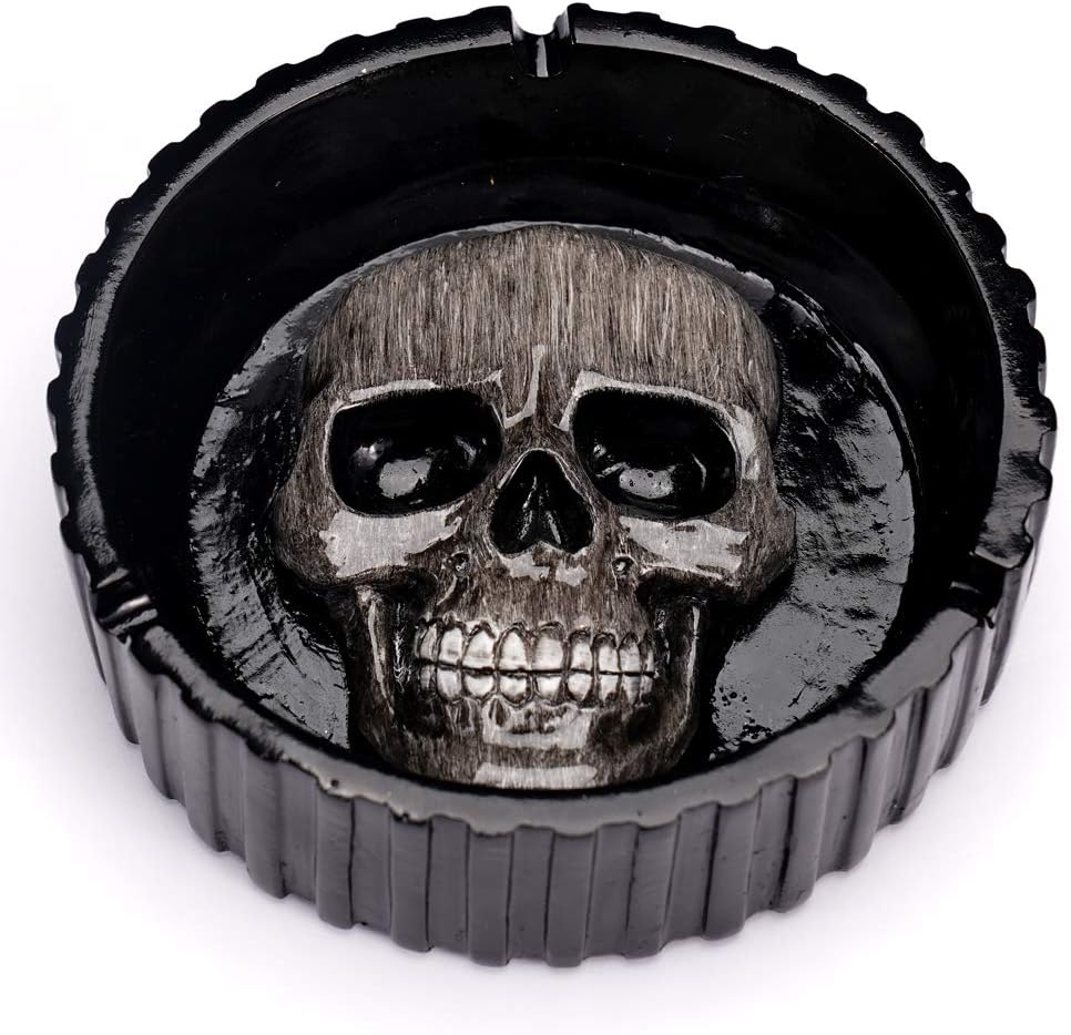 Cenicero de Calavera Cenicero a Prueba de Viento Interiores al Aire Libre Cenicero Decoracion de Bar casa 14cm Redondo