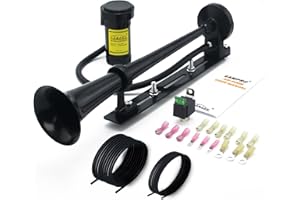 GAMPRO 12V 150DB Air Horn with bracket Kit, 18 Inches Chrome Zinc Single Trumpet Truck Air Horn with Compressor and bracket for Any 12V Vehicles Trucks Lorrys Trains Boats Cars (black)