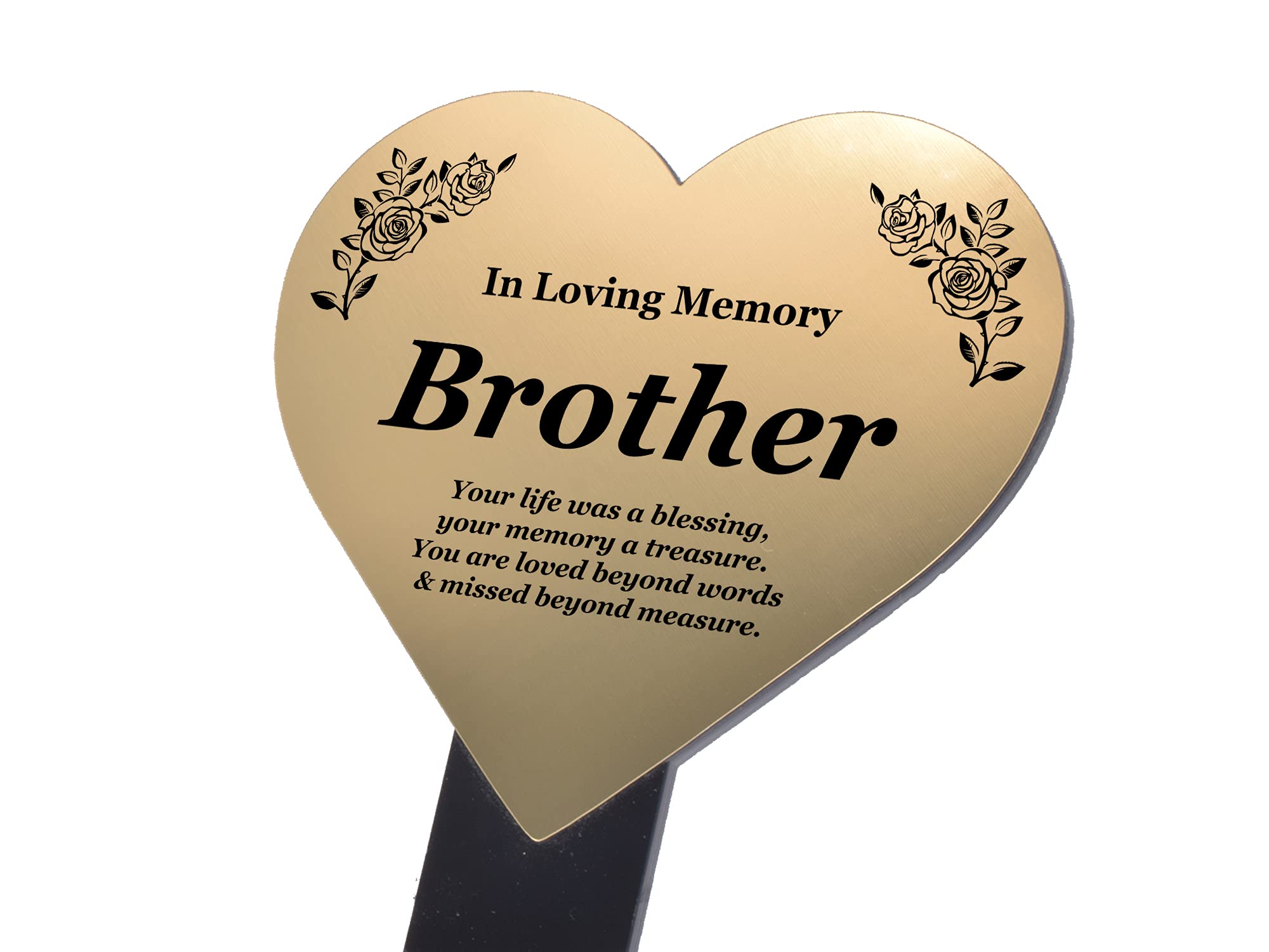 OriginDesigned Brother Heart Shaped Engraved Memorial Plaque Stake - Gold Acrylic Remembrance Plaque Stake - Outdoor, Grave Marker, Tribute, Plant Marker