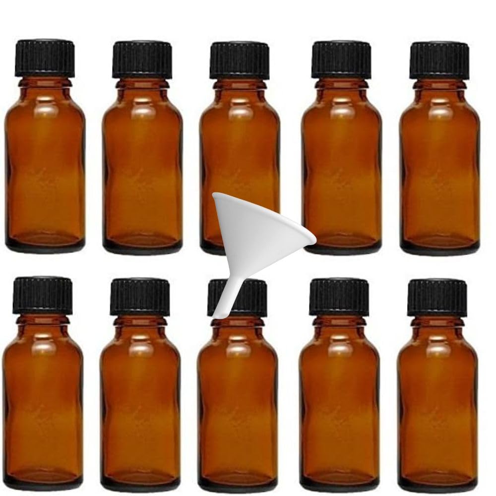 Viva Haushaltswaren, 10 x dropper bottles 10 ml, apothecary glass bottles with dropper insert in brown, incl. funnel, Glass, brown, 20 ml