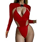 Rave Outfits for Womens - EDC Festival Neon Bodysuit Long Swimsuits Mesh Buckle Shrug Crop Top Club Party 2 Pcs Set
