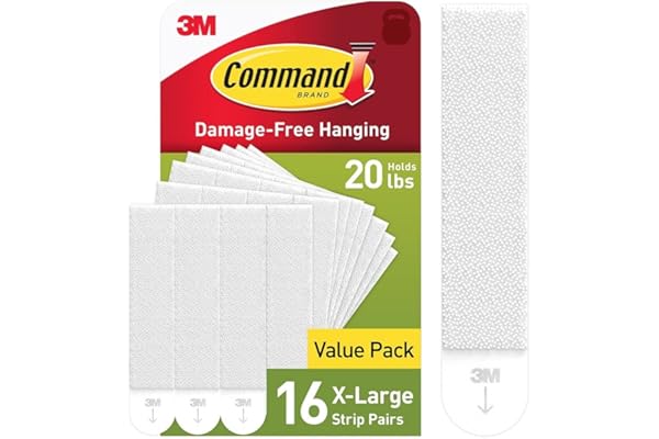 Command 20 Lb XL Heavyweight Picture Hanging Strips, Damage Free Hanging Picture Hangers, Heavy Duty Wall Hanging Strips for Living Spaces, 16 White Adhesive Strip Pairs