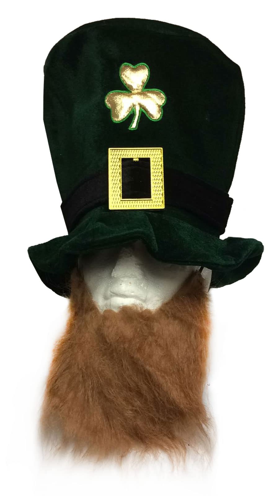The Fancy Dress® Adult Irish Shamrock Velvet Hat with Beard dark Green St. Patrick's Day Leprechaun Top Hat with Beard (Single hat)